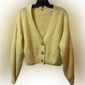 H&M Rib-Knit Button Cardigan – Butter Yellow – V-Neck